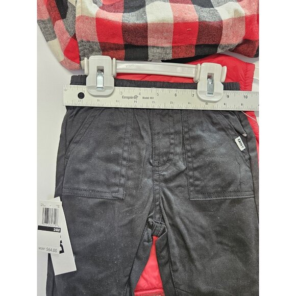 DKNY  Size 24M Set Of 3, Red Vest/ Black Pants/ Red Plaid Button Up Long Sleeve - Picture 13 of 16